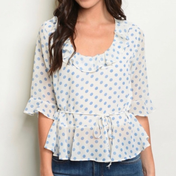 Hayden Tops - Hayden Sheer Feminine Polka Dot Belted Top NWT